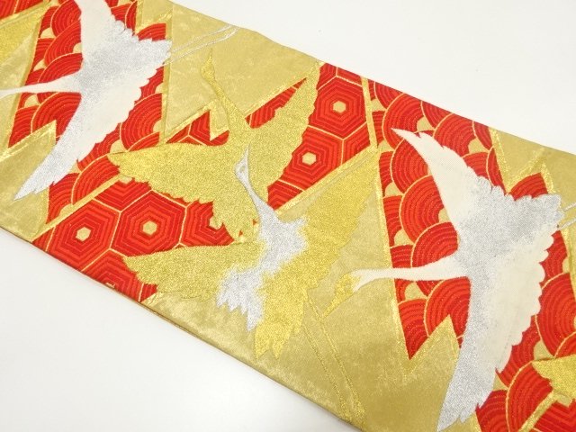 JAPANESE KIMONO / ANTIQUE FLYING CRANE / TORTOISESHELL / SEIGAIHA PATT
